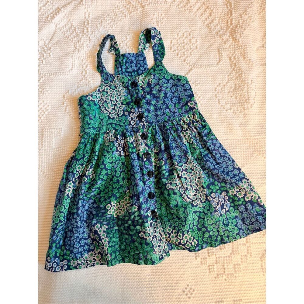 Handmade 3T Girls Floral Cotton Sundress Blue
